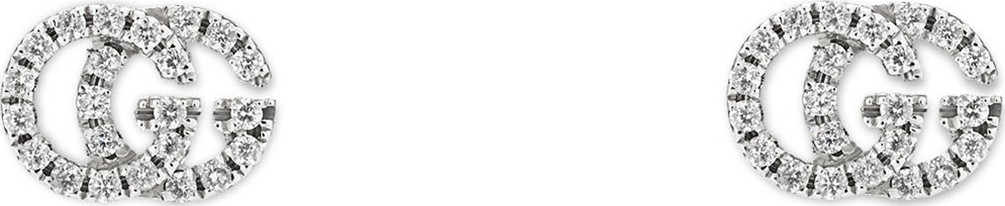 Gucci Running G Pave Diamond Stud Earrings in 18K White Gold