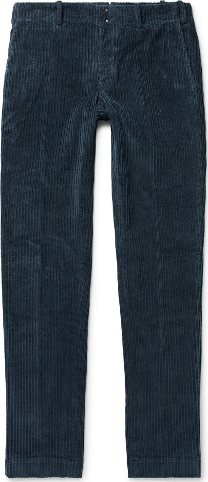 Incotex Storm-Blue Slim-Fit Stretch-Cotton Corduroy Trousers