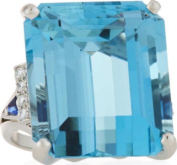Oscar Heyman Platinum Square Aquamarine Ring