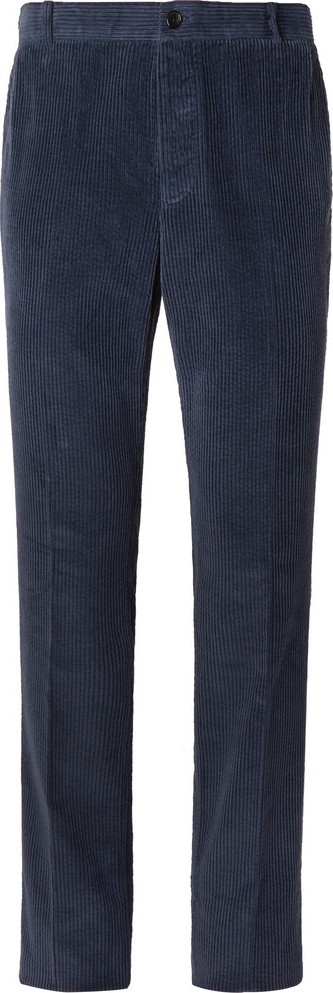 Thom Browne Navy Slim-Fit Cropped Garment-Dyed Cotton-Corduroy Trousers