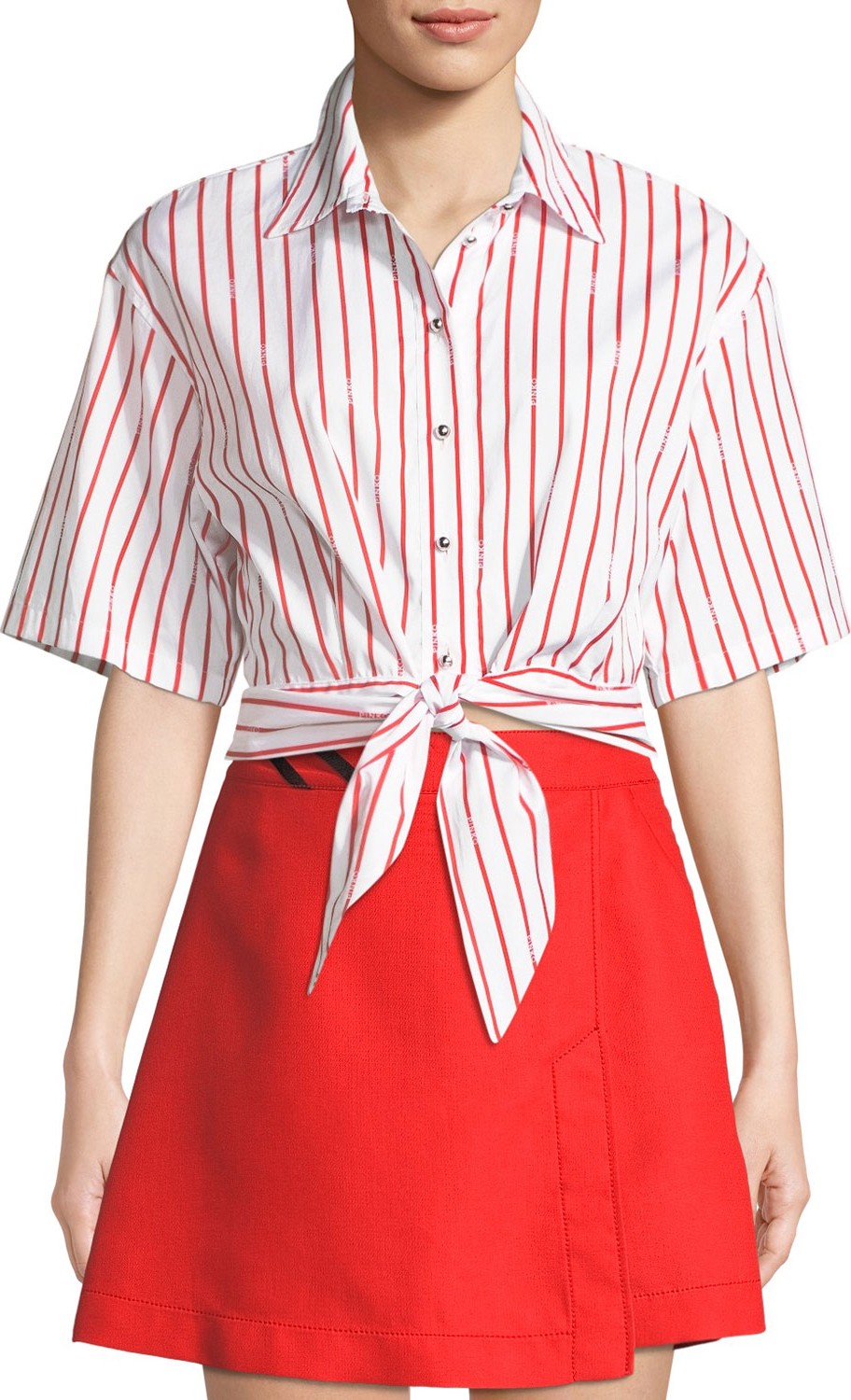 Pinko Striped Tie-Front Cropped Button-Down Top