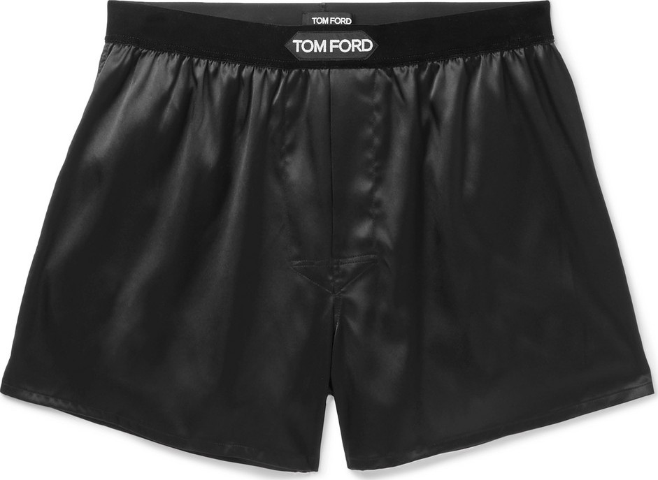TOM FORD Velvet-Trimmed Stretch-Silk Satin Boxer Shorts
