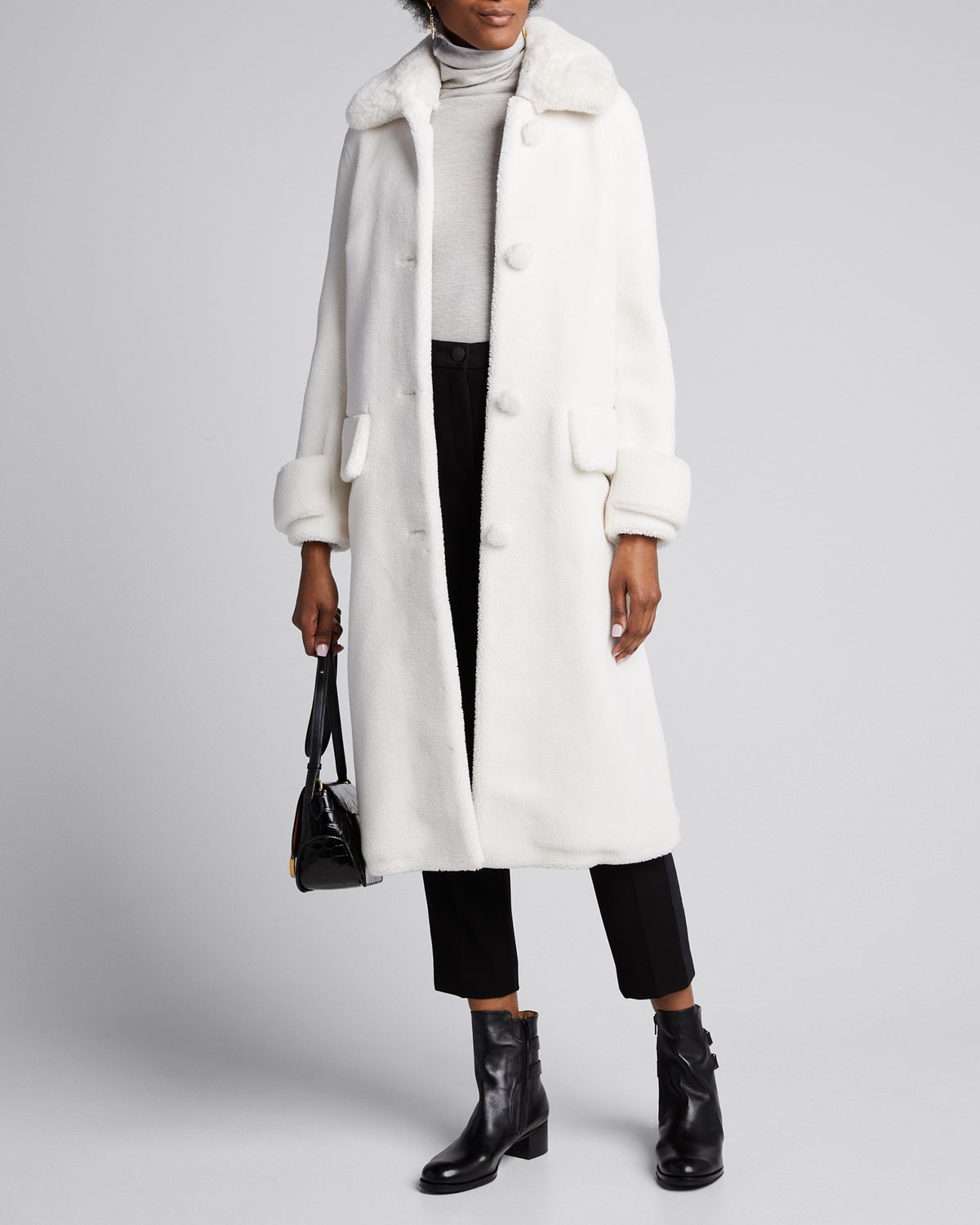 Stand Karissa Long Faux Fur Pompom Coat
