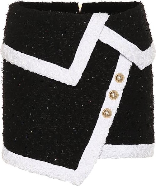 Balmain Sequinned tweed miniskirt