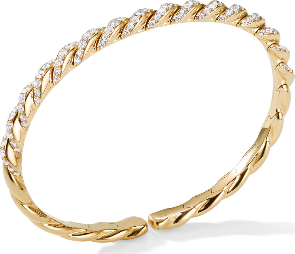 David Yurman Pave Flex 18k Gold & Diamond Bracelet, Size L