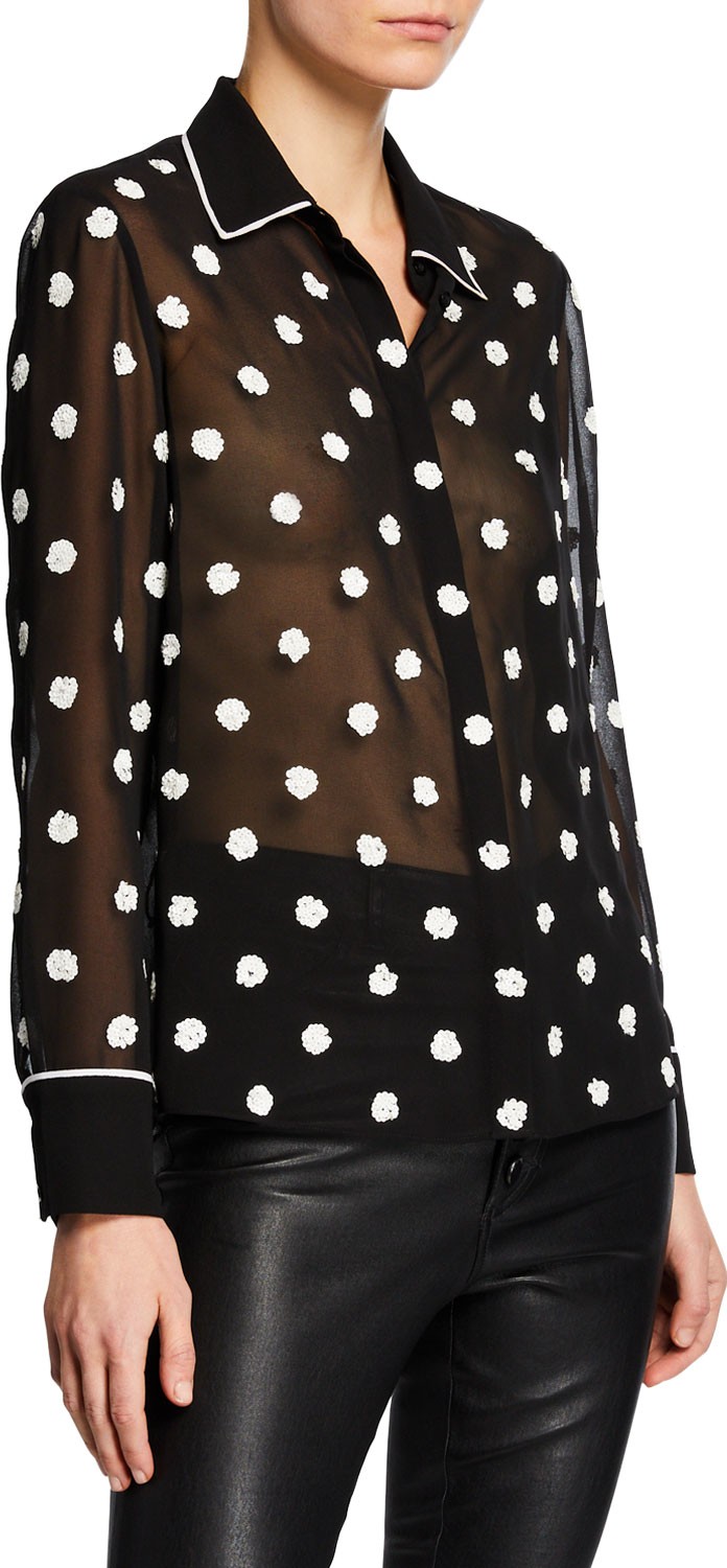 Alice + Olivia Vina Embellished Button-Down Sheer Top
