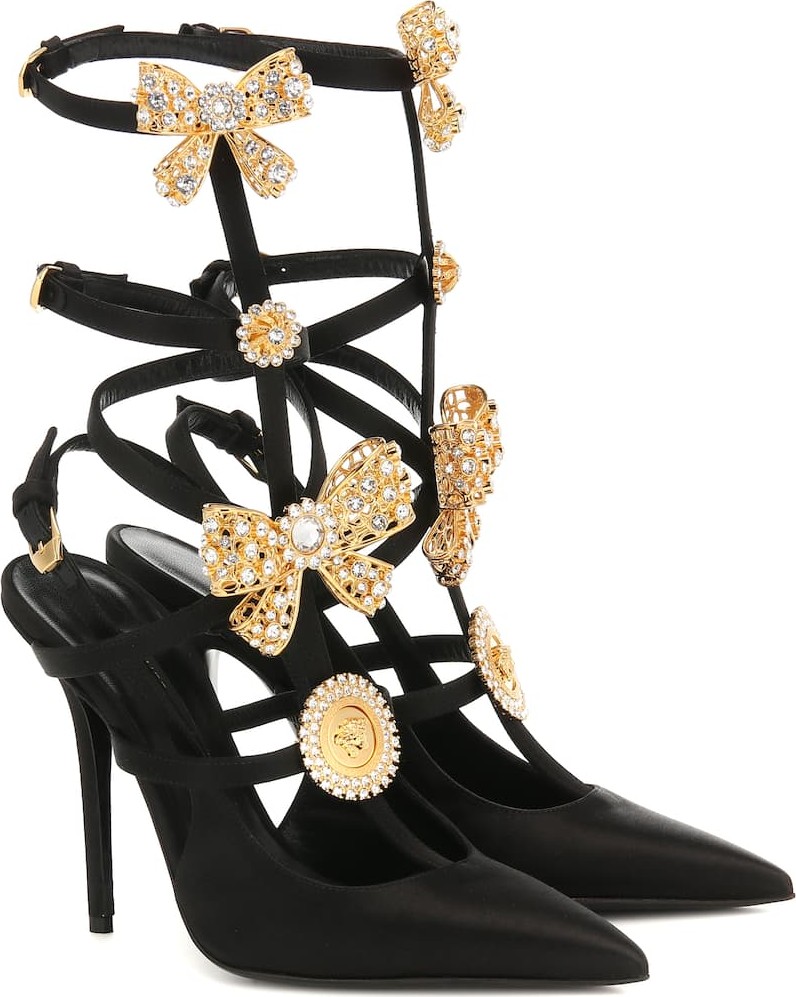 Versace Embellished satin pumps