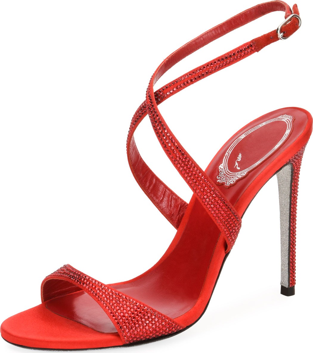 Rene Caovilla Crisscross Crystal Satin Sandals