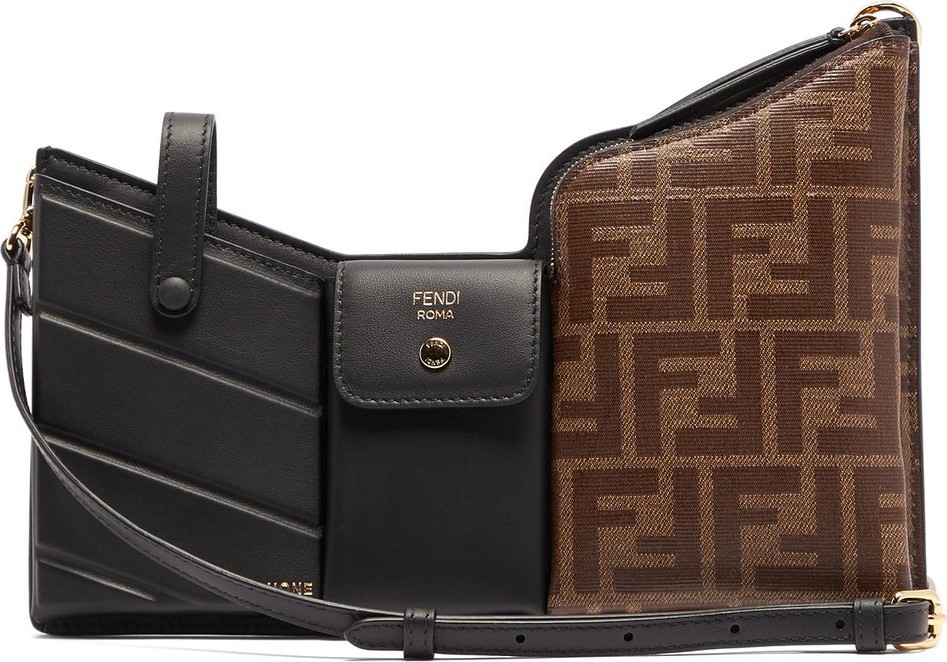 Fendi Triple-pocket leather and FF-canvas cross-body bag