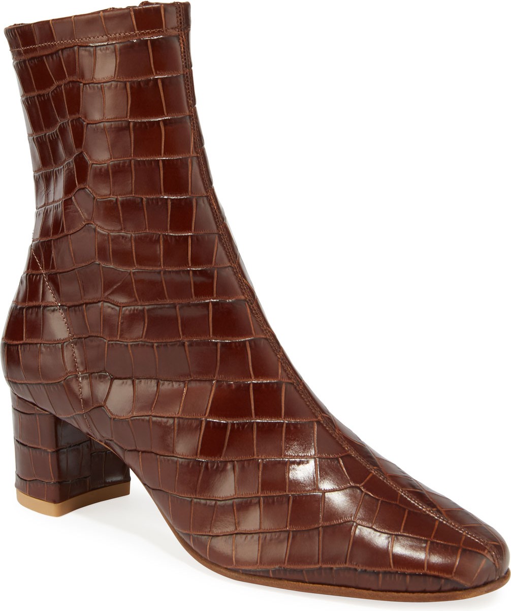 By Far Sofia Croc-Embossed Leather Booties