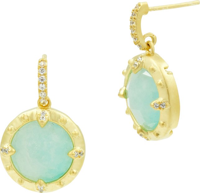 Freida Rothman Petite Circle Drop Earrings, Golden/Turquoise