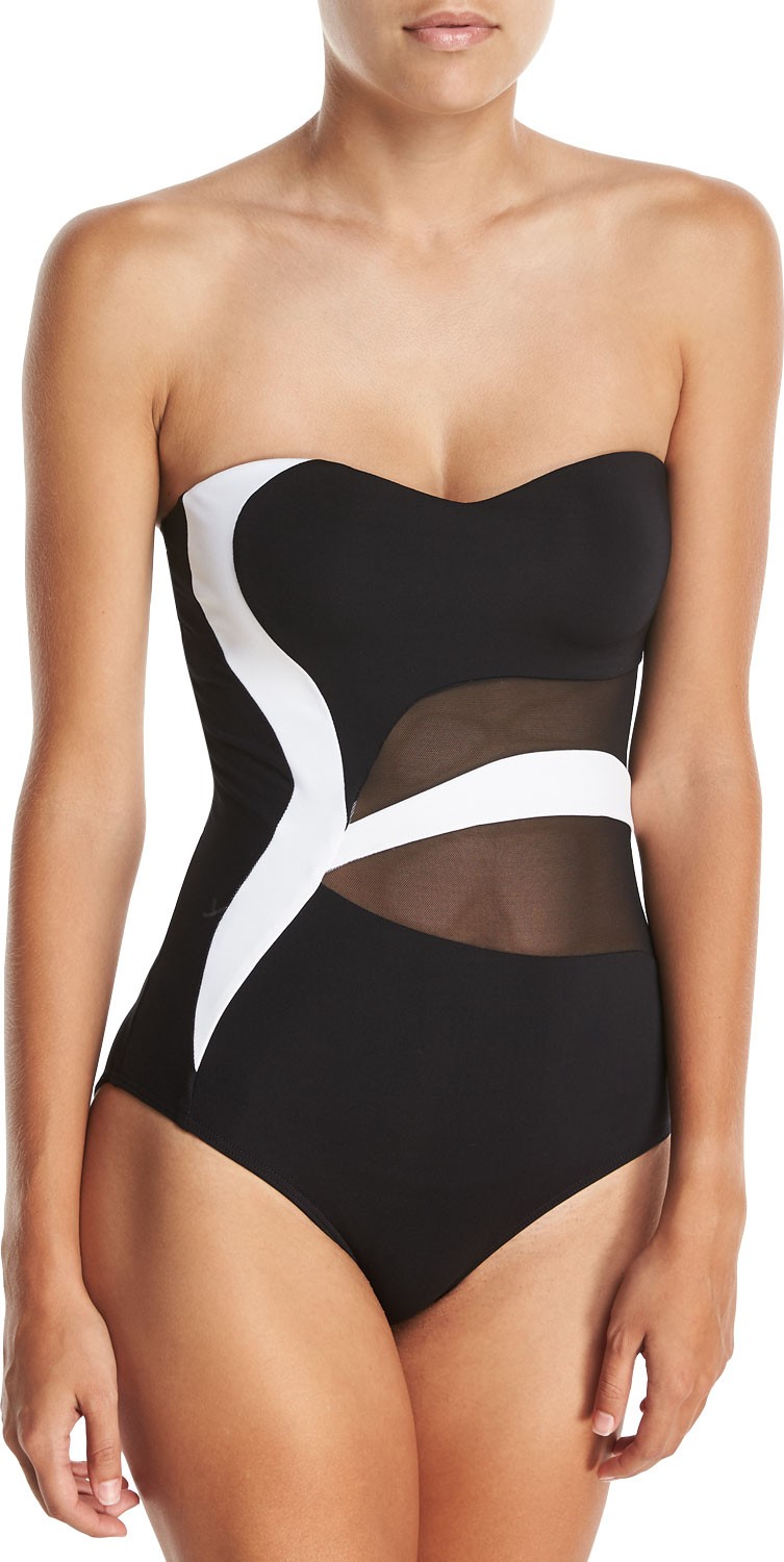 JETS by Jessika Allen Classique Sweetheart Bandeau Colorblocked One-Piece Swimsuit