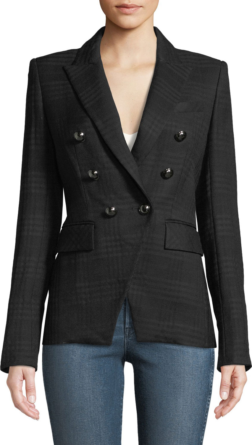 Veronica Beard Miller Double-Breasted Tonal Plaid Jacket