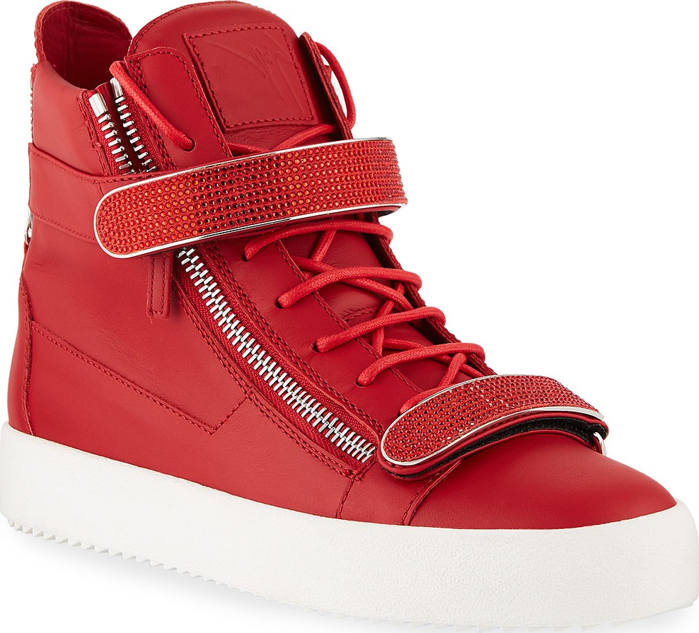 Giuseppe Zanotti Men's Double Nailhead-Bar High-Top Leather Sneakers Giuseppe Zanotti Men's Double Nailhead-Bar High-Top Leather Sneakers