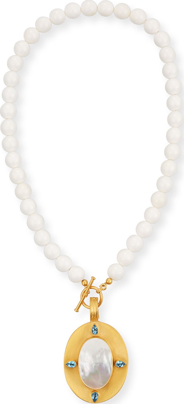 Dina Mackney Mother-of-Pearl Pendant Necklace w/ Blue Topaz