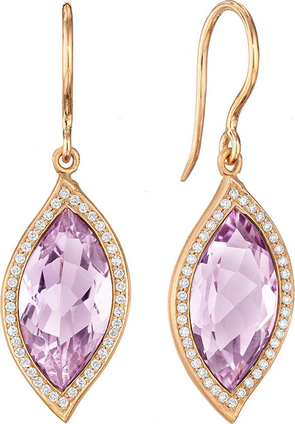 Carelle 18K Leaf Amethyst Earrings with Diamonds