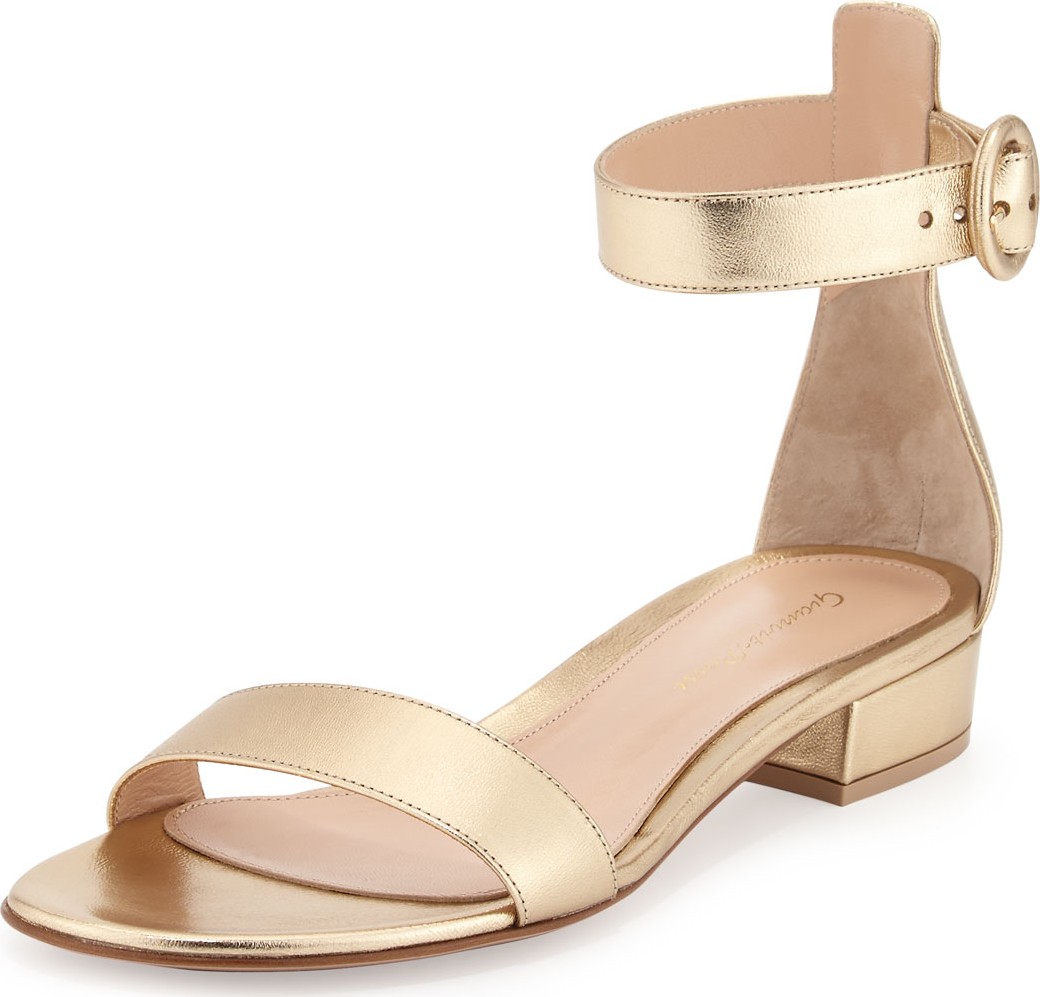 Gianvito Rossi Portofino Leather Ankle-Wrap Sandals  Gold
