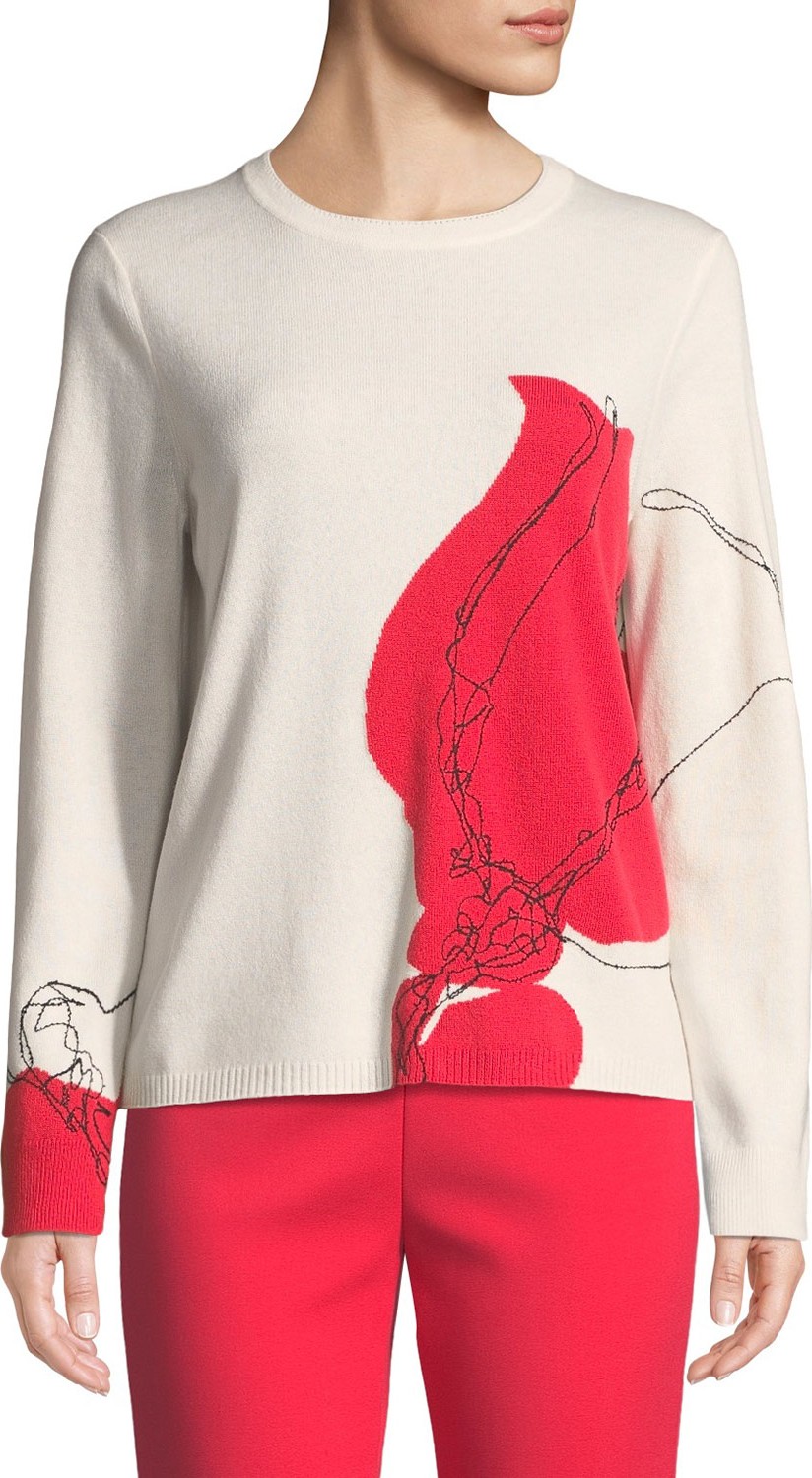 St. John Santana Knit Cashmere Embroidered Sweater