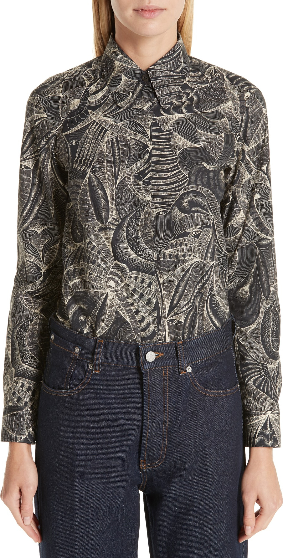Dries Van Noten Tattoo Print Cotton Blouse