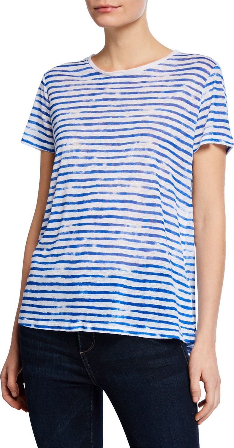 Majestic Striped Crewneck Short-Sleeve Linen Tee