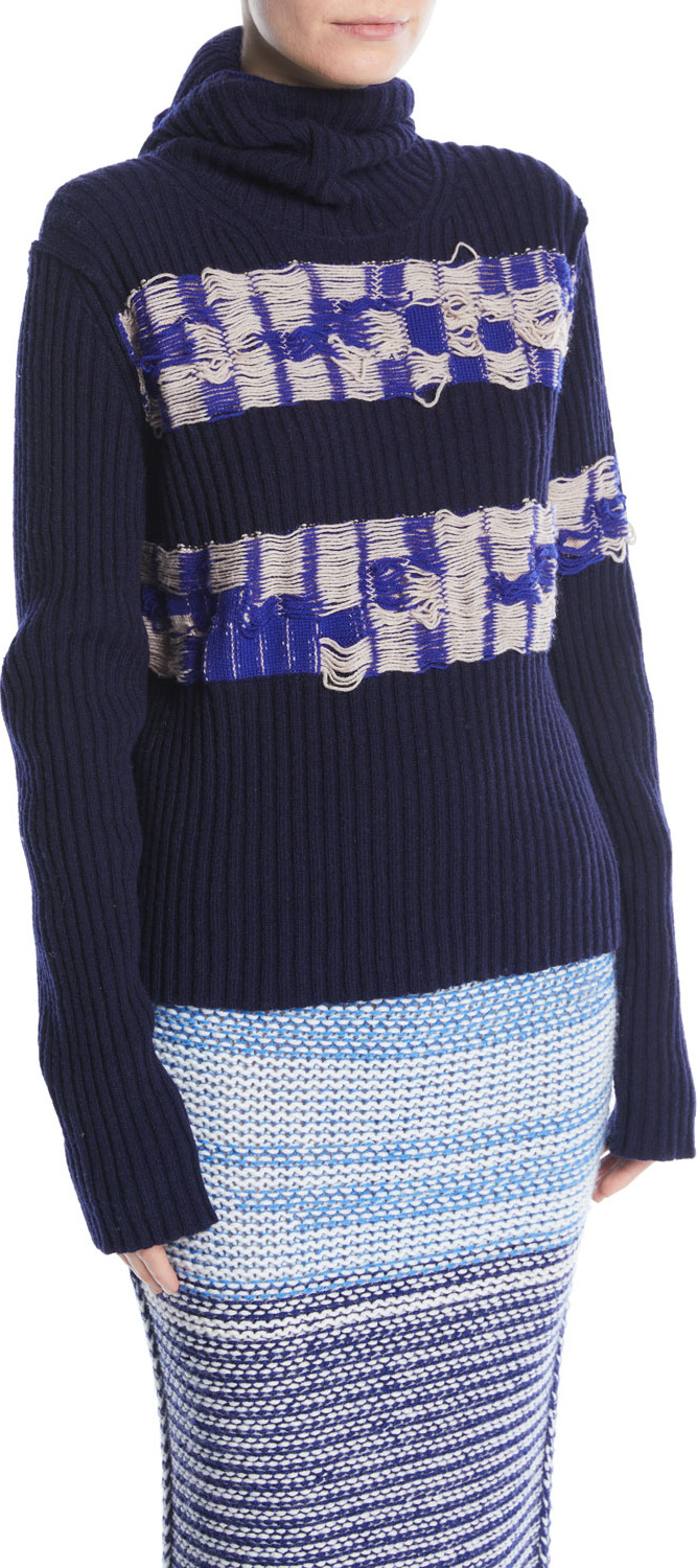 Calvin Klein 205W39NYC Turtleneck Balaclava Hood Floating-Yarn Ribbed Wool Sweater