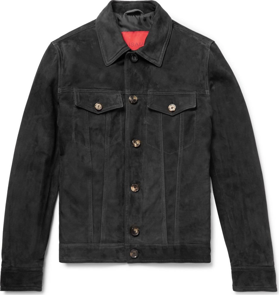 Isaia Suede Trucker Jacket