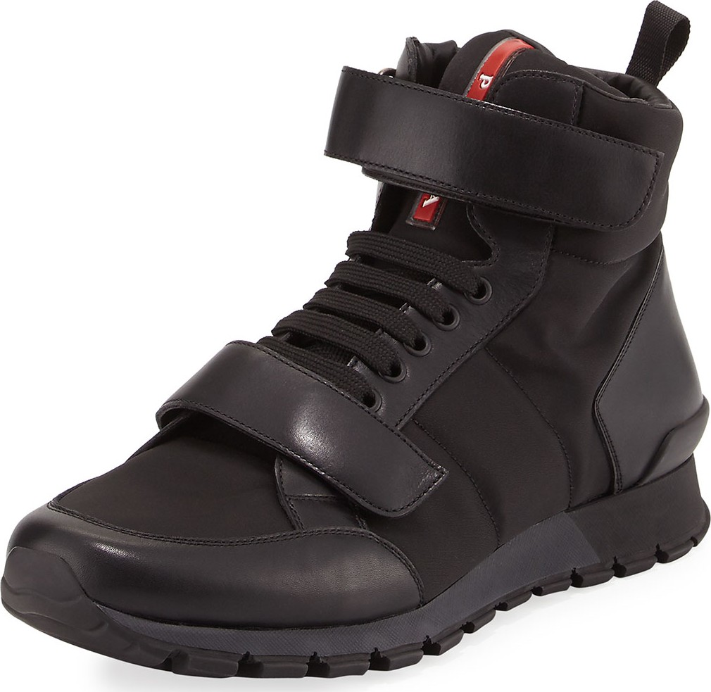 Prada Nylon & Leather Hiking Boot, Black