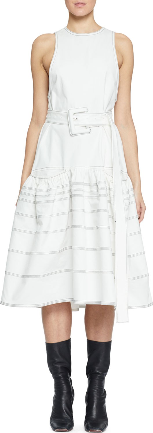 Proenza Schouler Belted Drop-Waist Cotton Dress with Pockets