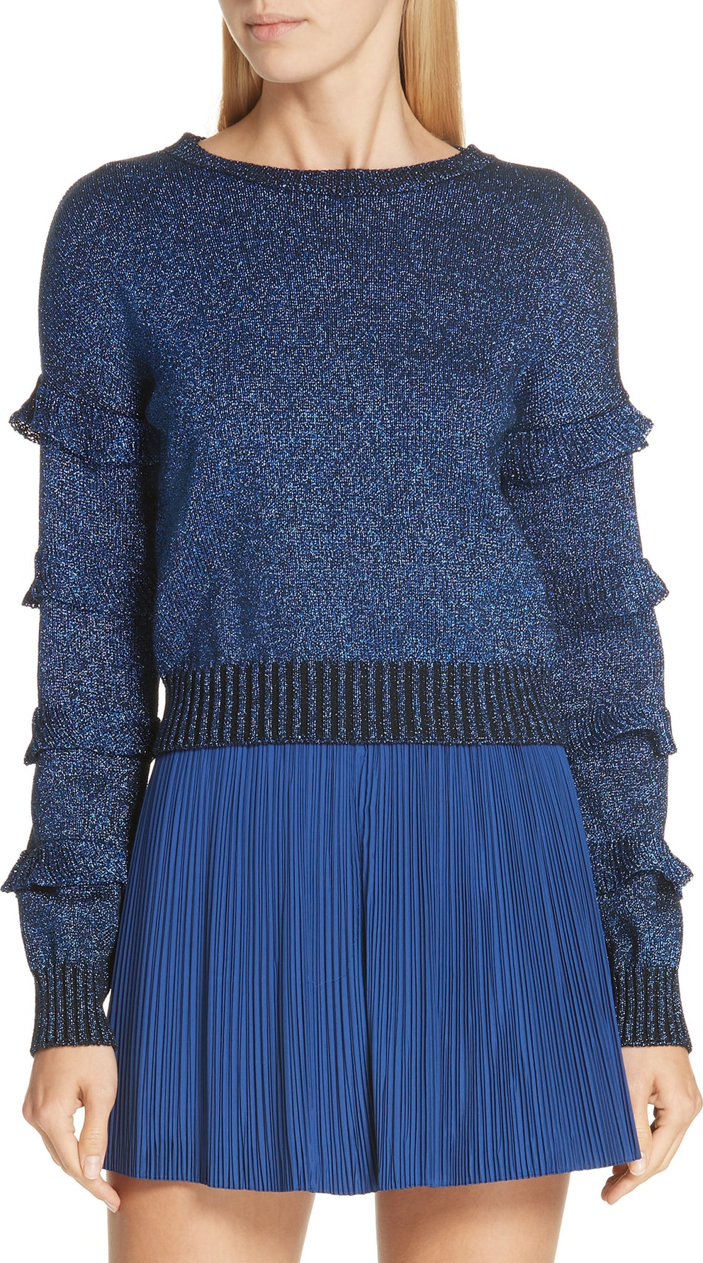 RED Valentino Ruffle Sleeve Metallic Wool Sweater