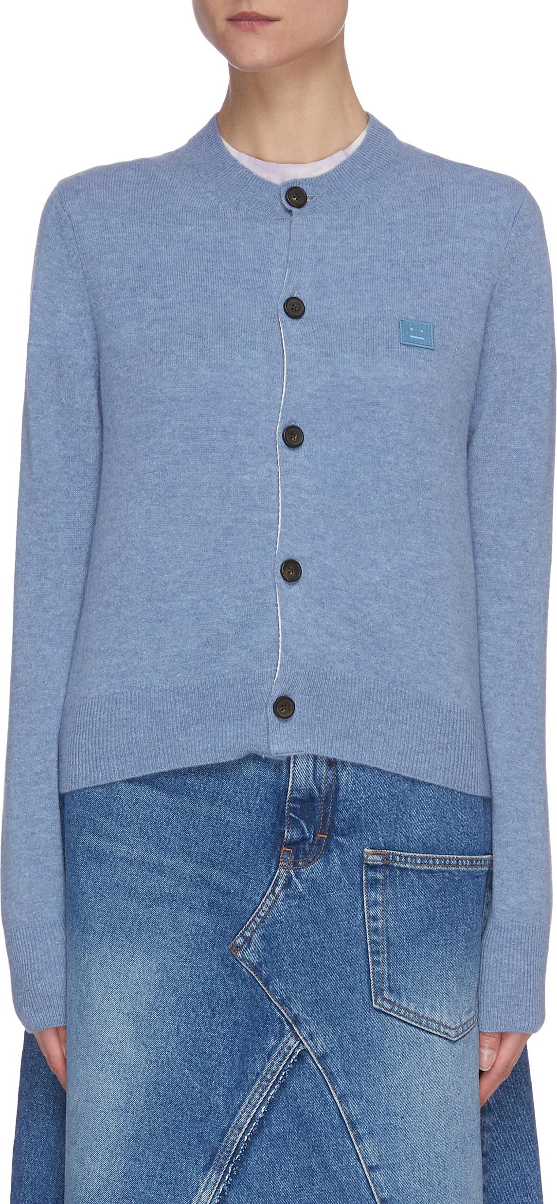 Acne Studios Face embroidered patch cropped cardigan