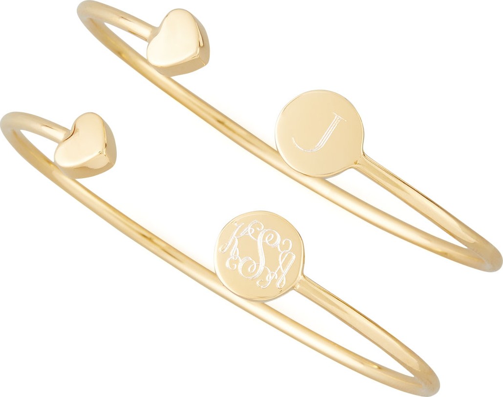 Sarah Chloe Gold Elle Heart-Cap Engravable Bangle