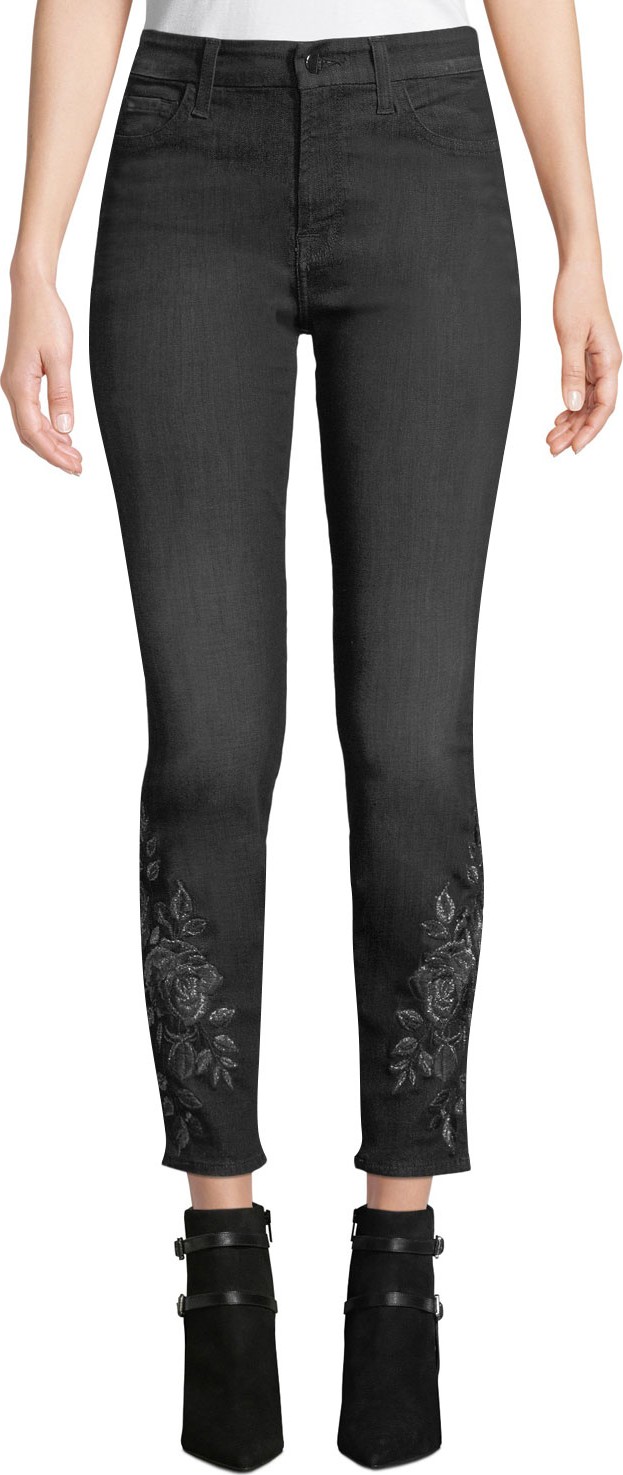 Jen7 Metallic Floral-Embroidery Ankle Skinny Jeans