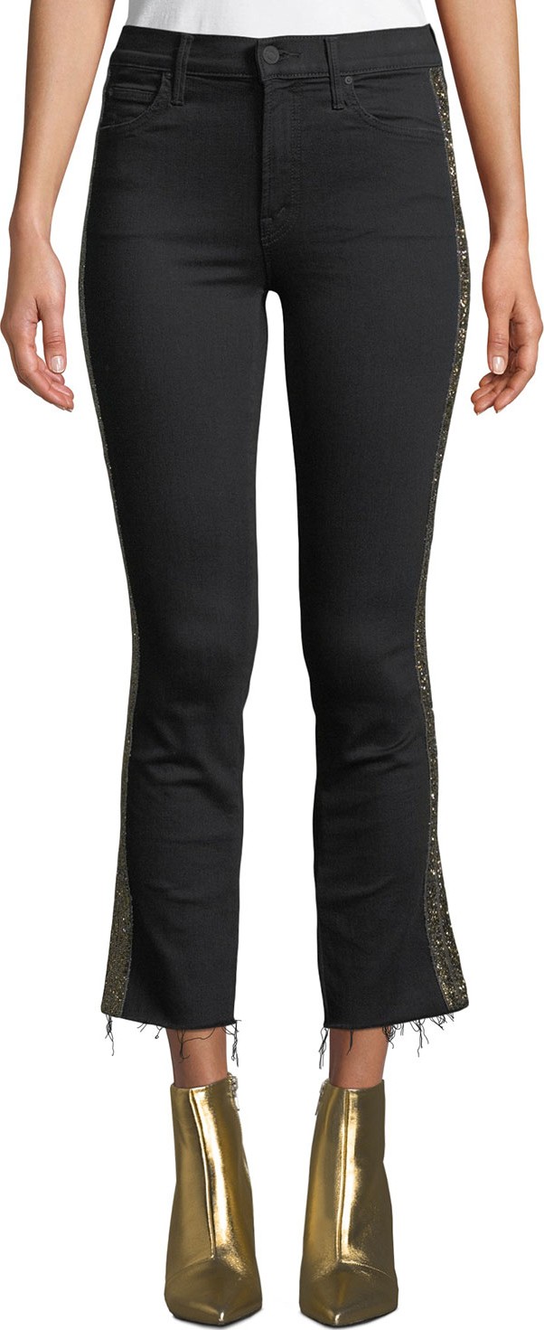 MOTHER The Rascal Ankle Fray Jeans with Glitter Racer Stripes