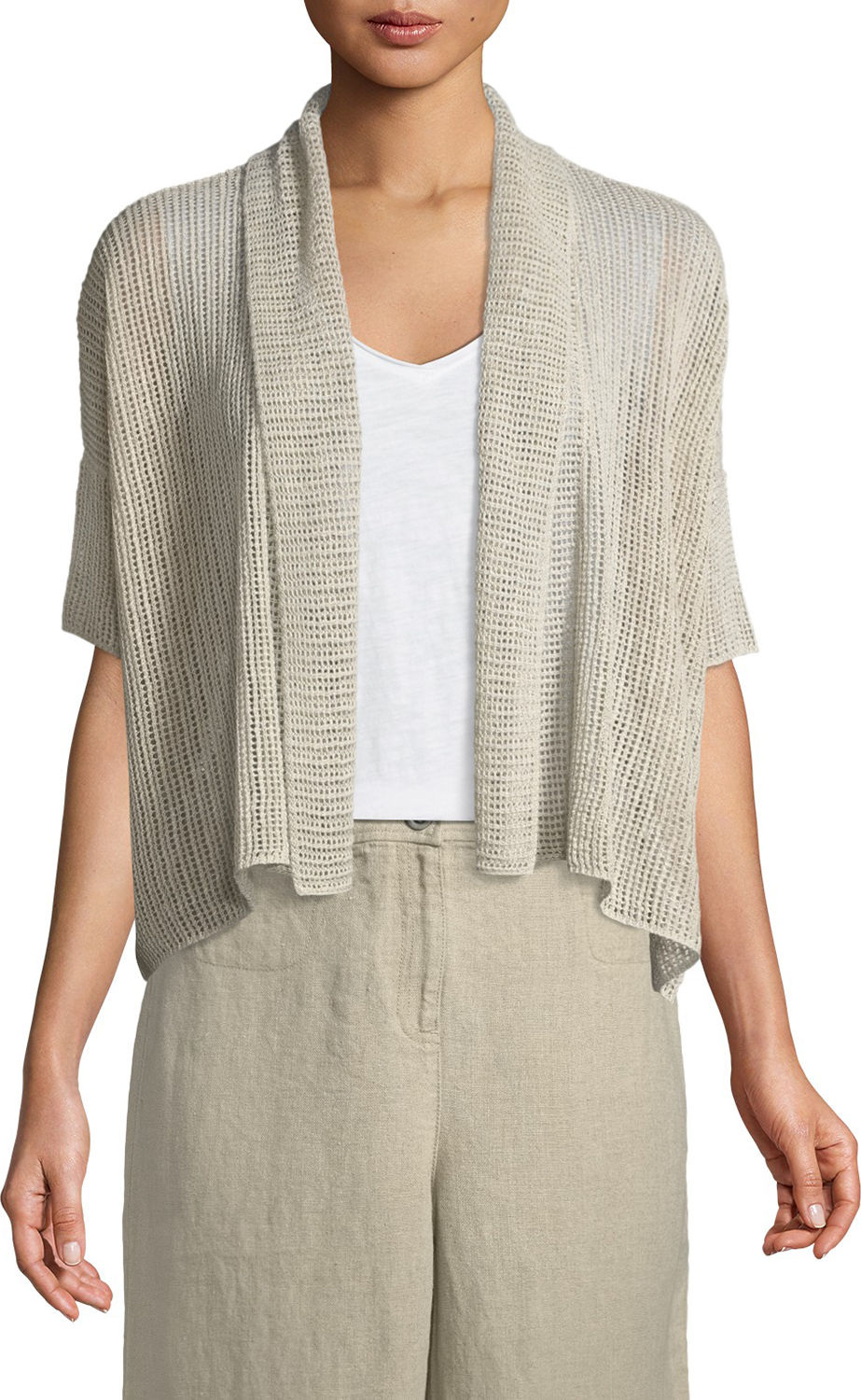 Eileen Fisher Organic Linen Open-Weave Short Cardigan