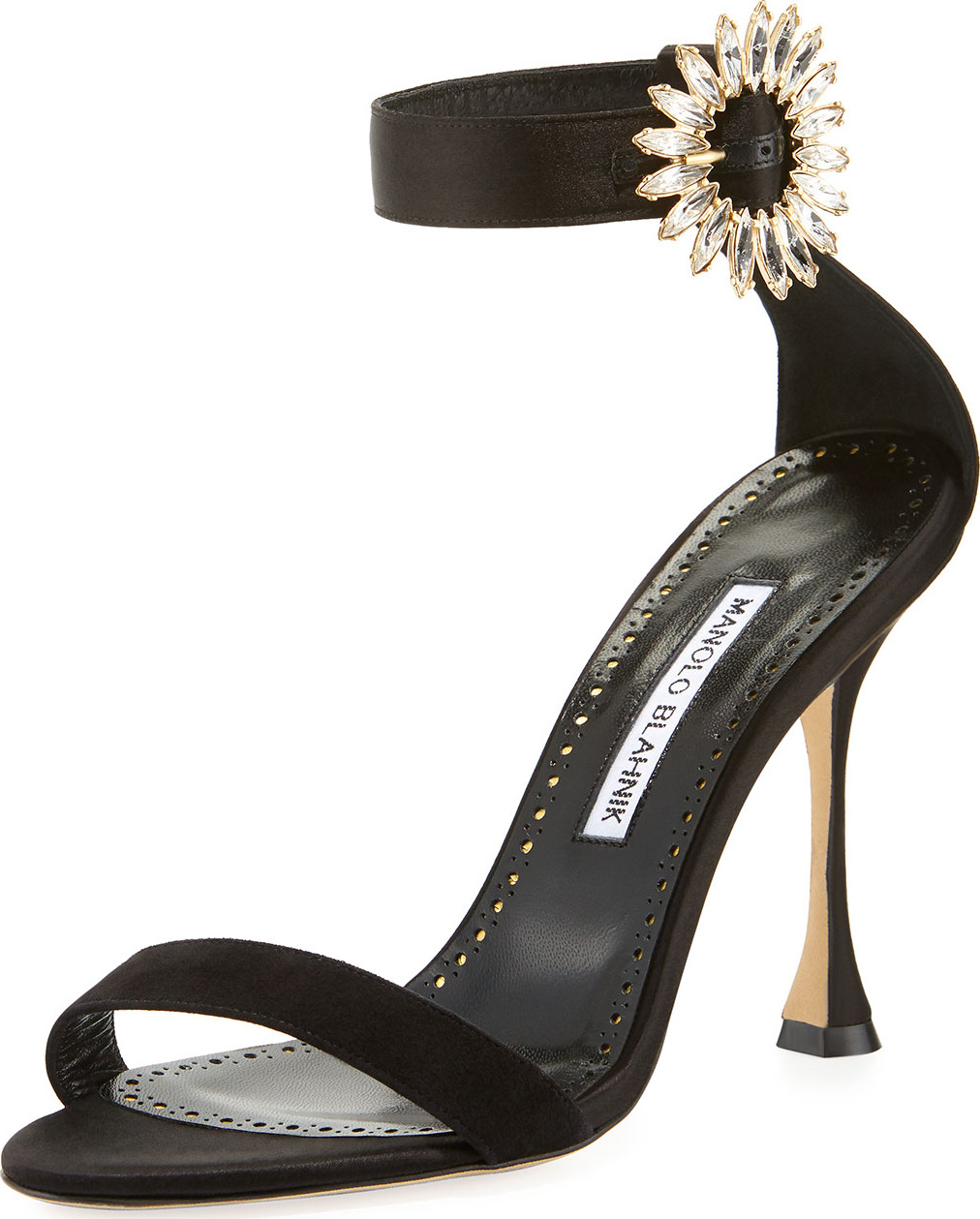 Manolo Blahnik Nabasa 105mm Satin Sandal w/ Jeweled Buckle