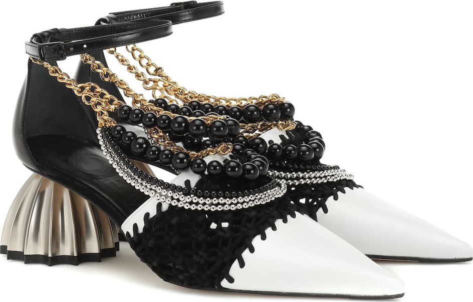 LOEWE Embellished leather pumps