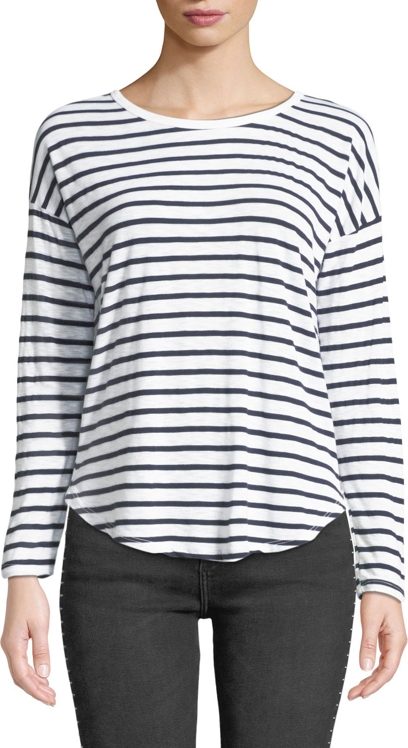 Splendid Striped Long-Sleeve Crewneck Slub Tee