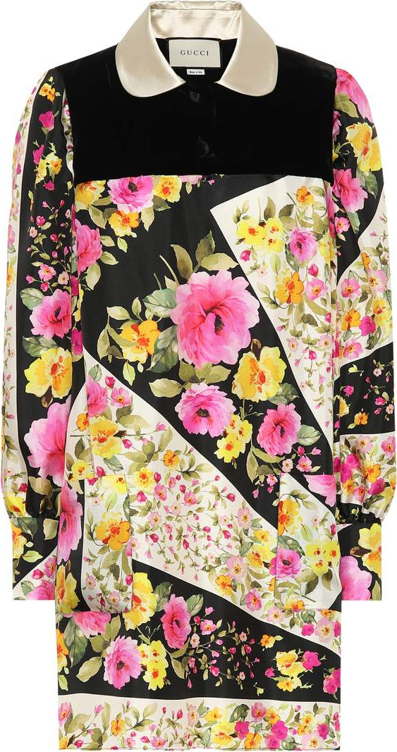 Gucci Floral silk and velvet minidress