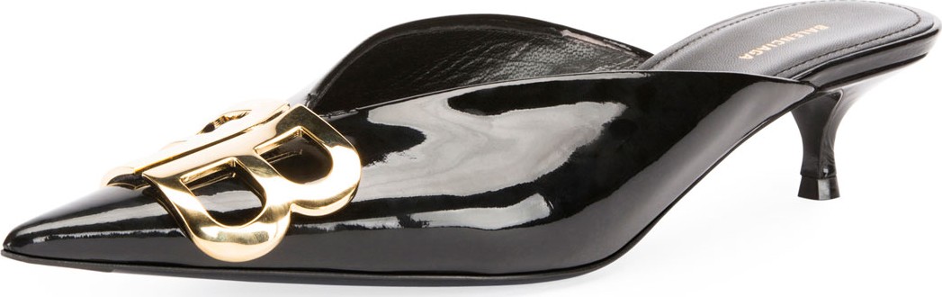 Balenciaga BB Knife Patent Kitten-Heel Mules