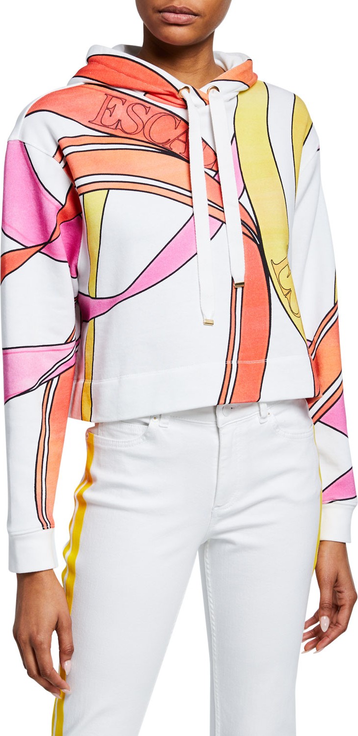 Escada Ribbon-Print Crop Hoodie