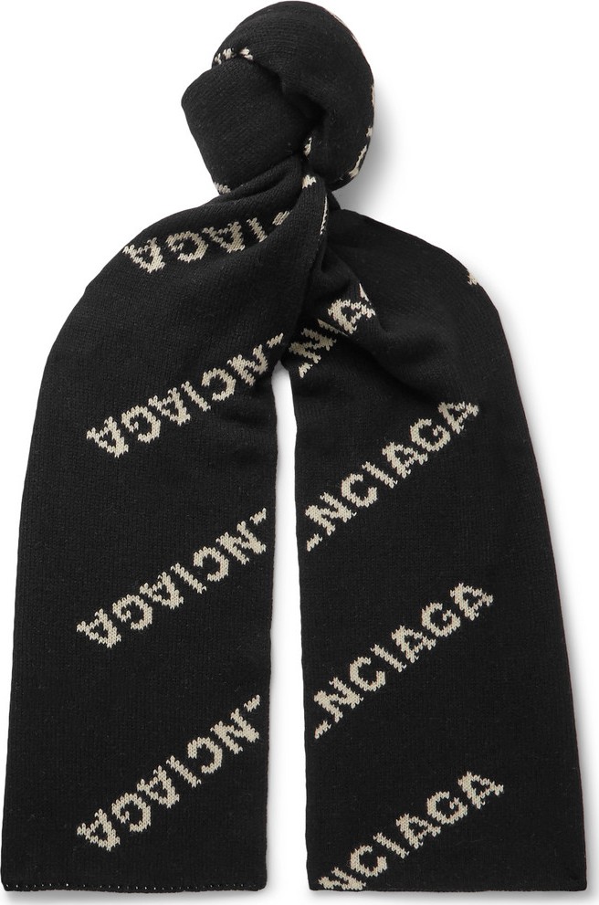 Balenciaga Logo-Jacquard Virgin Wool and Camel Hair-Blend Scarf