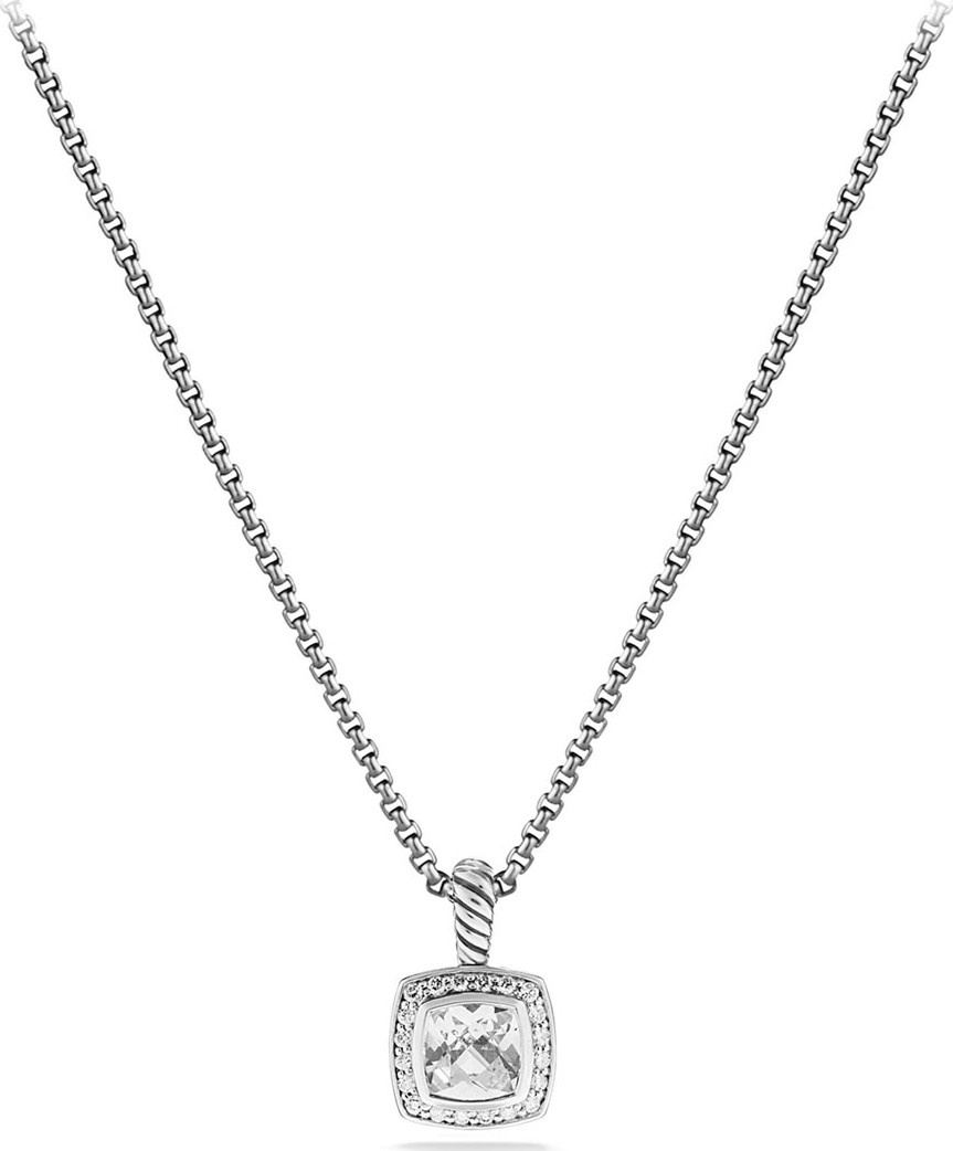 David Yurman Petite Albion Pendant with White Topaz and Diamonds on Chain