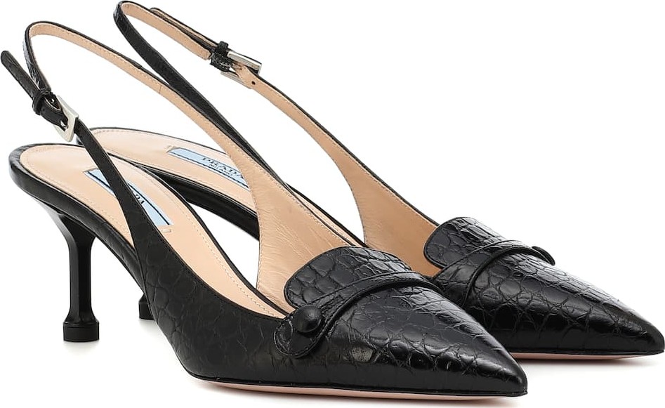 Prada Croc-effect leather slingback pumps