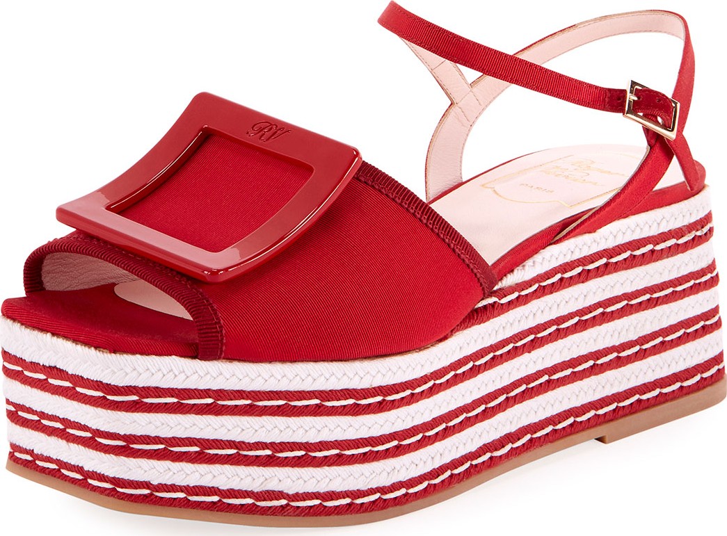 Roger Vivier Grosgrain Buckle Platform Sandals