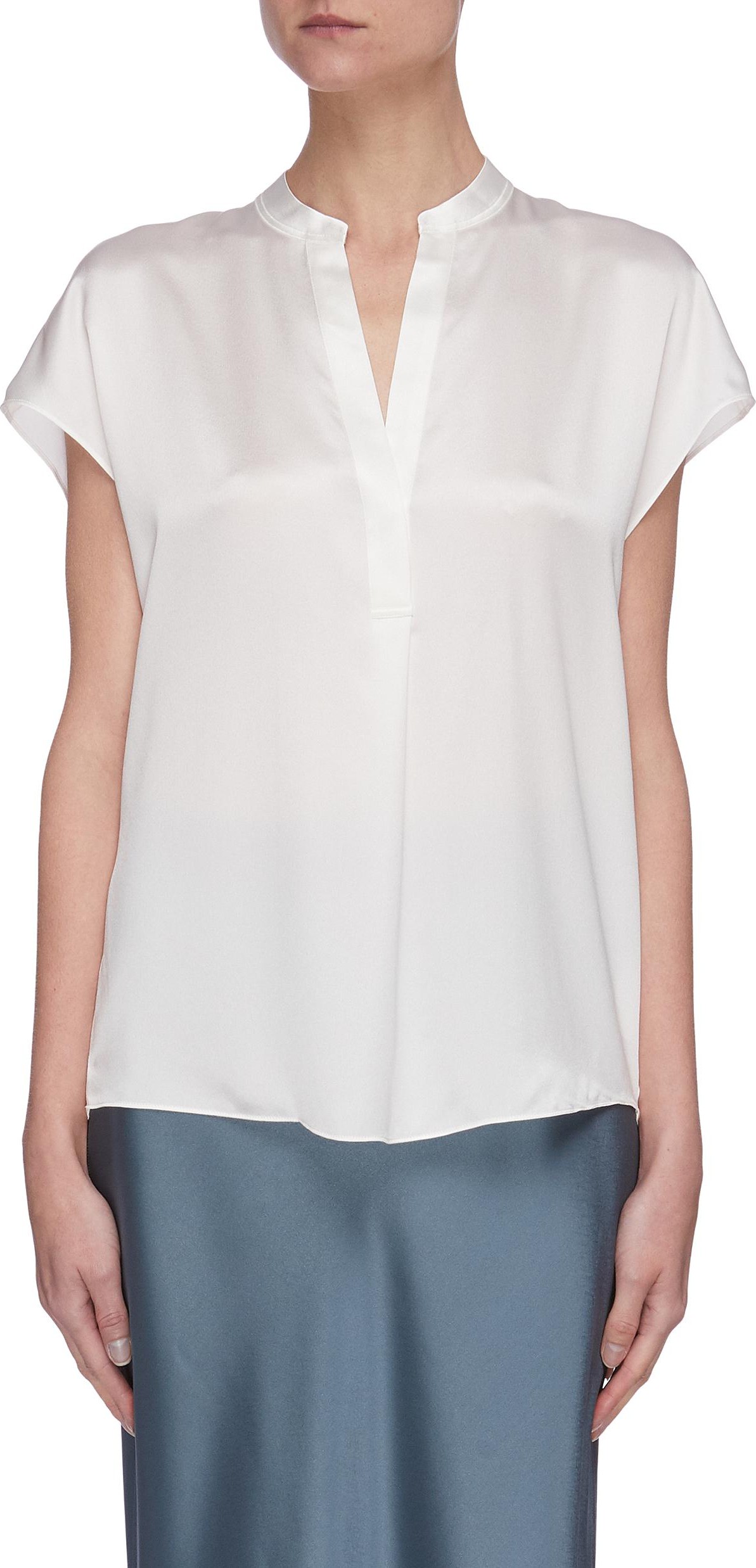 Vince Cap sleeve shirred back V neck silk blouse