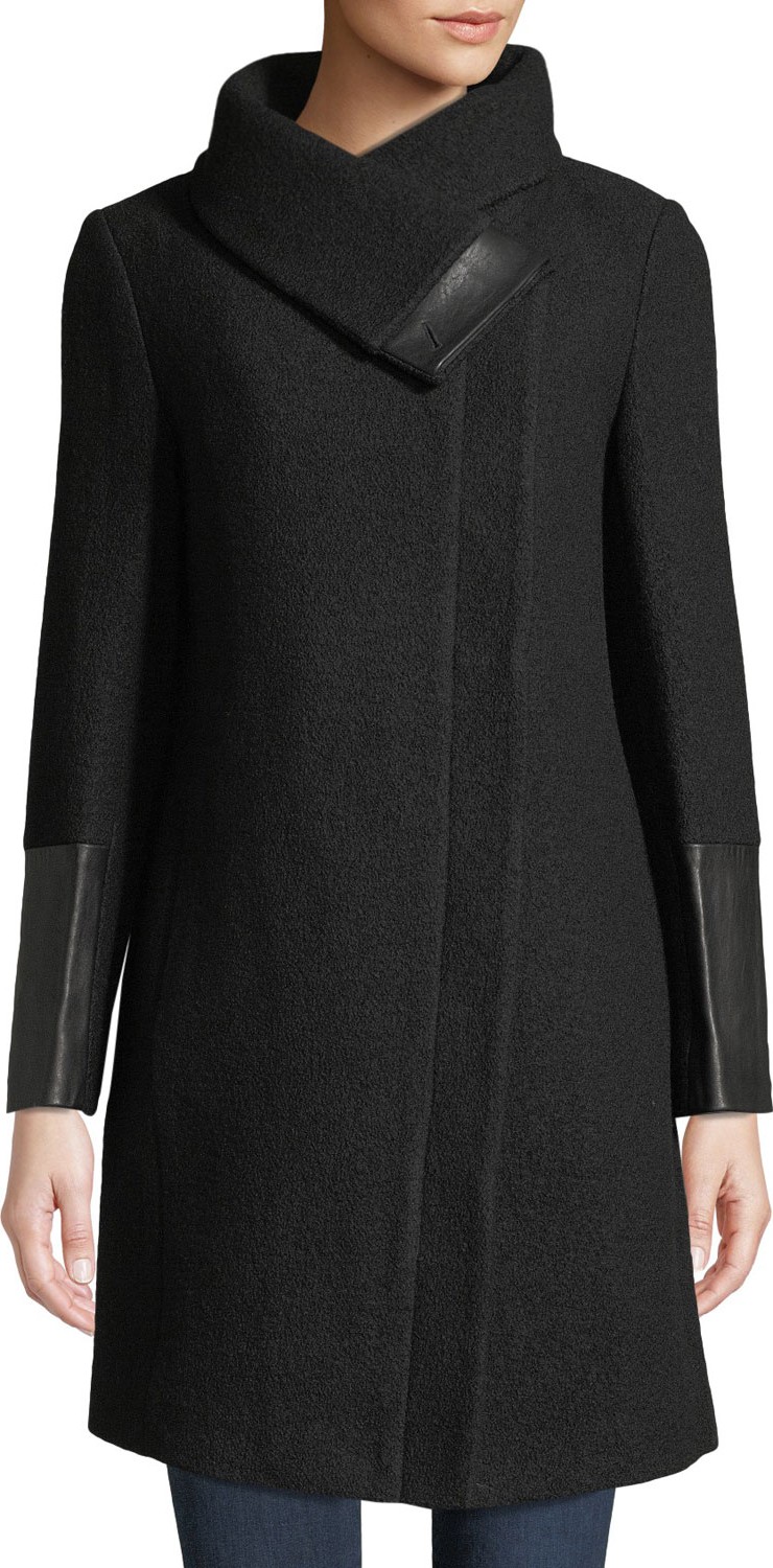 Club Monaco Eldise Leather-Trim Wool Coat