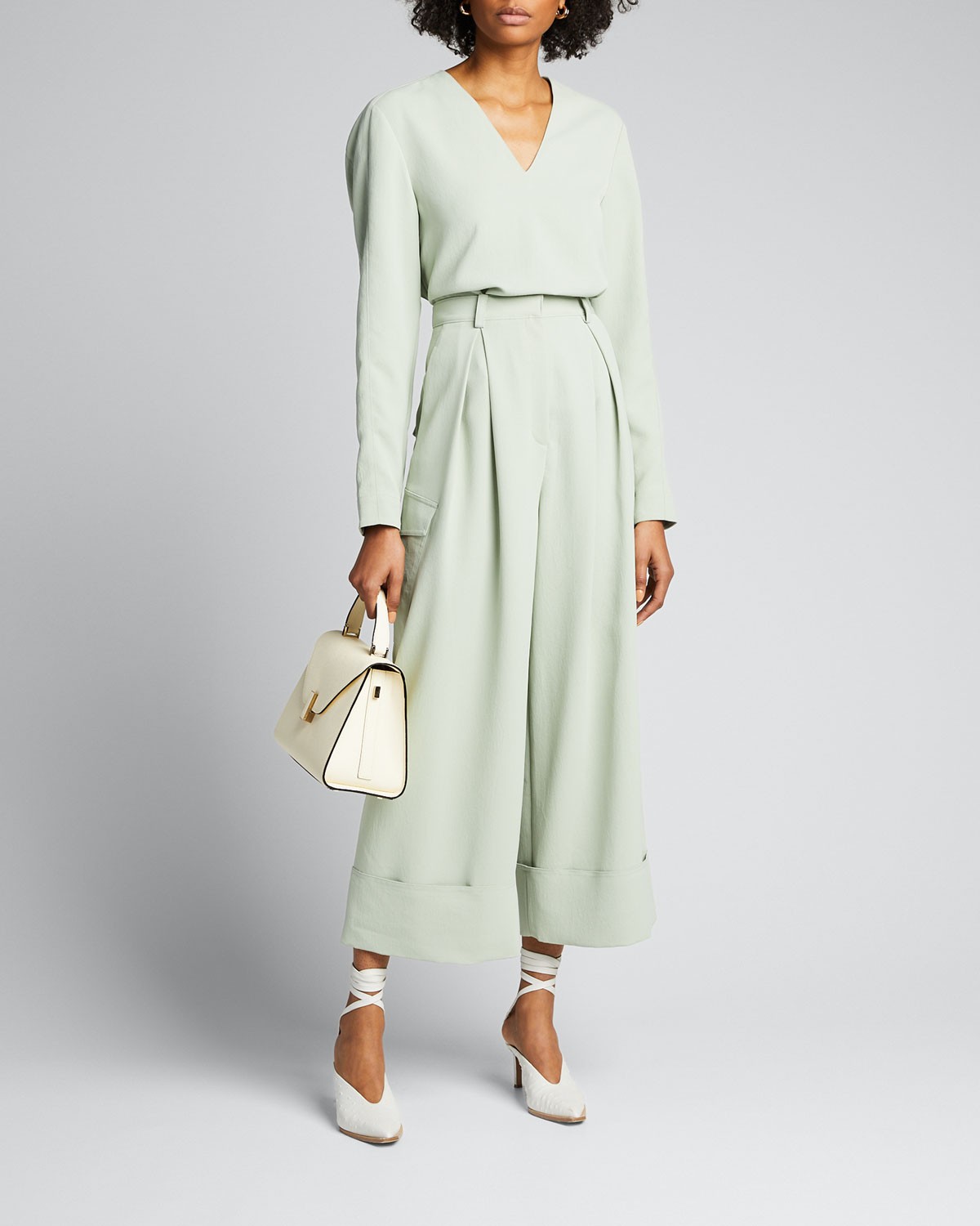 Tibi Draped Twill Pleated Wide-Leg Cargo Pants
