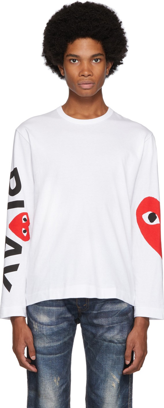 Comme Des Garcons PLAY White Big Heart Long Sleeve T-Shirt