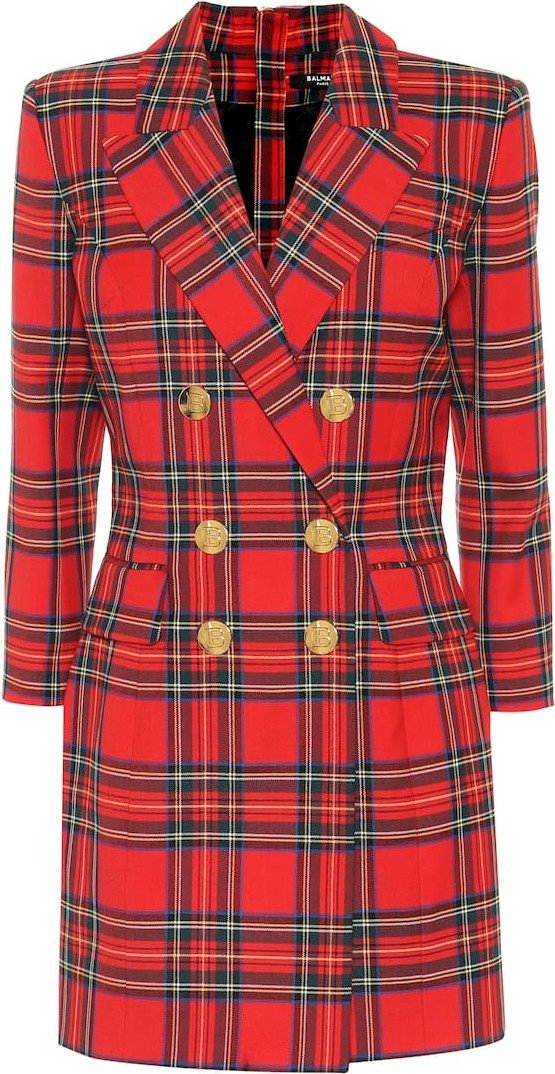 Balmain Checked stretch-wool minidress