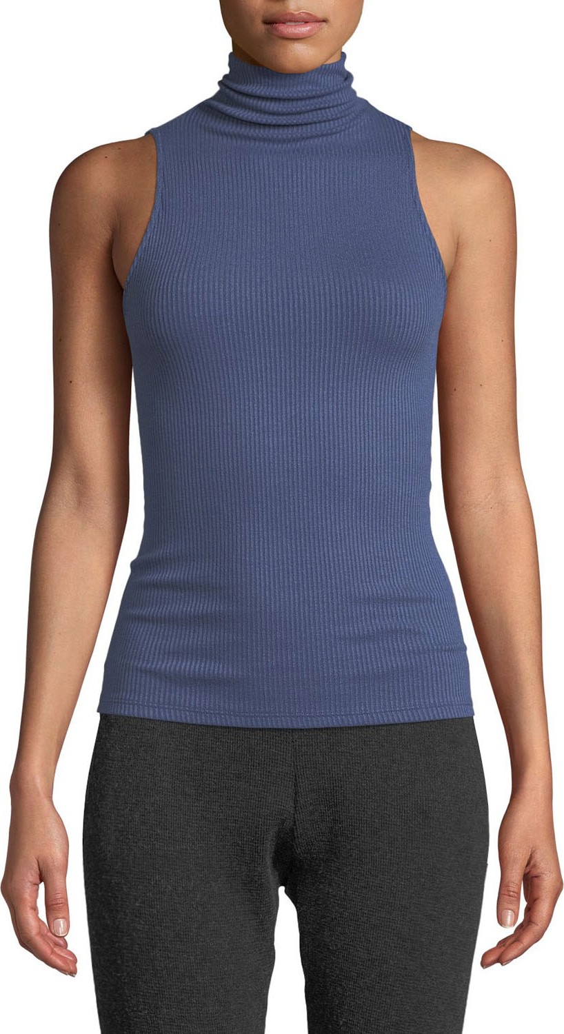 ENZA COSTA Ribbed Sleeveless Turtleneck Top